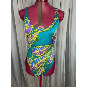 Dippers Tantilizer one piece swimsuit Vintage leaf teal purple